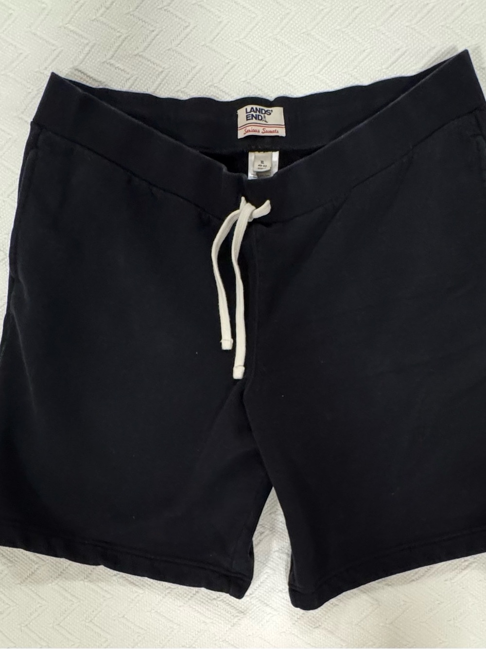 Lands End SERIOUS SWEATS: MEN’S Navy Blue Drawstring Fleece Shorts